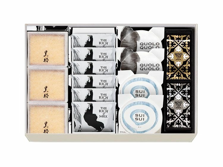 黒船カステラbebe(3個)・ザ リッチ アンド ミルク (6枚)・ノボタイル(12枚)・水々(2個)・黒々(2個)の詰め合わせ